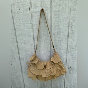 Elegant Tan Ruffle Shoulder Bag